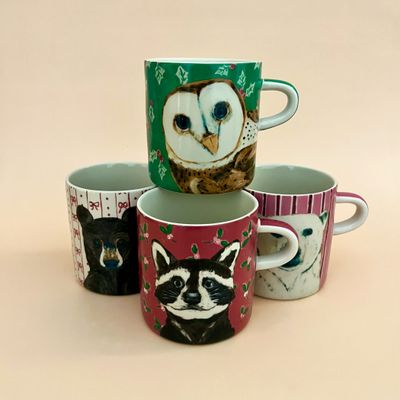 Stoneware Mug with Holiday Pattern &amp; Animal