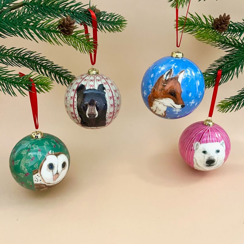 Ball Ornament with Holiday Pattern &amp; Animal