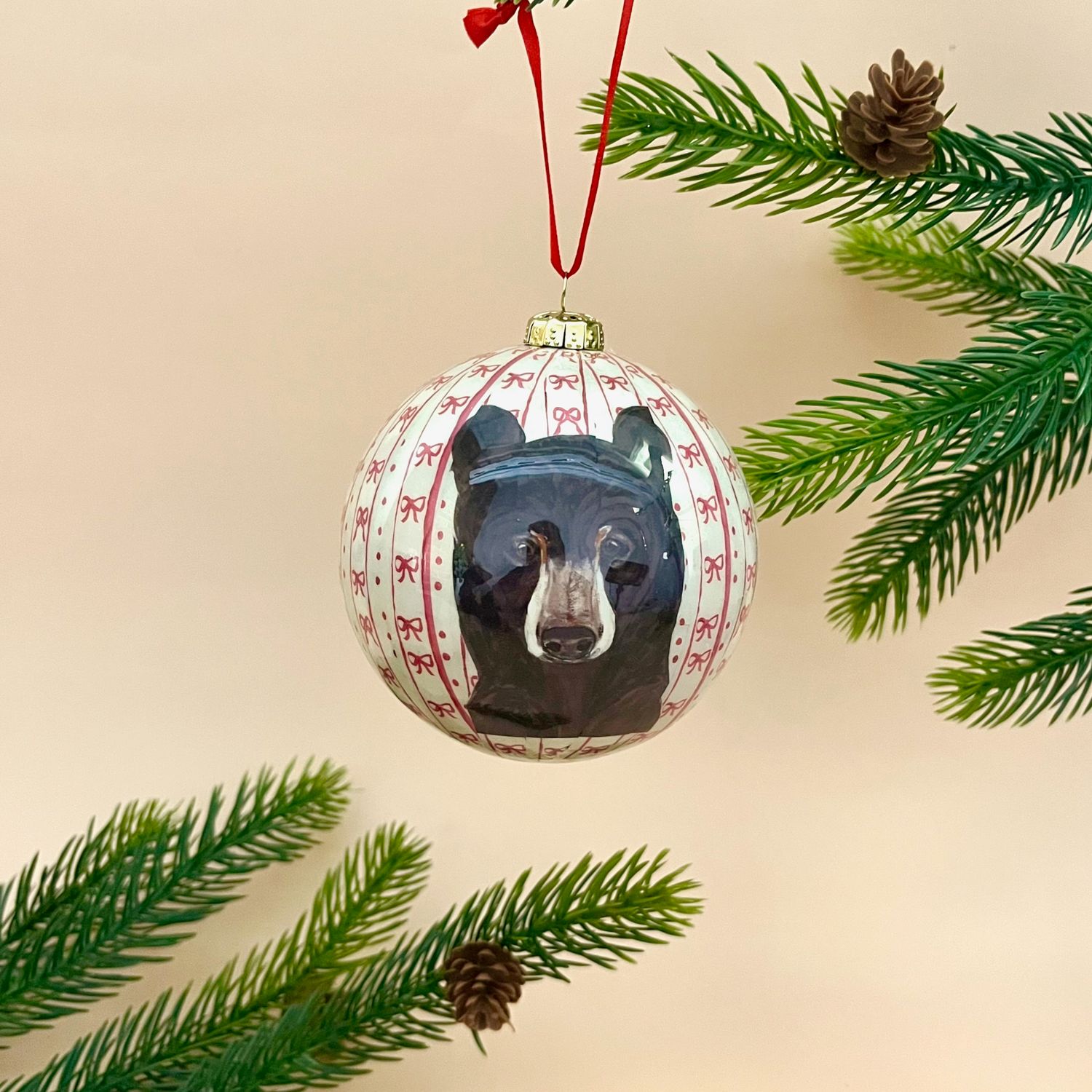 Ball Ornament with Holiday Pattern &amp; Animal, Style: Bear