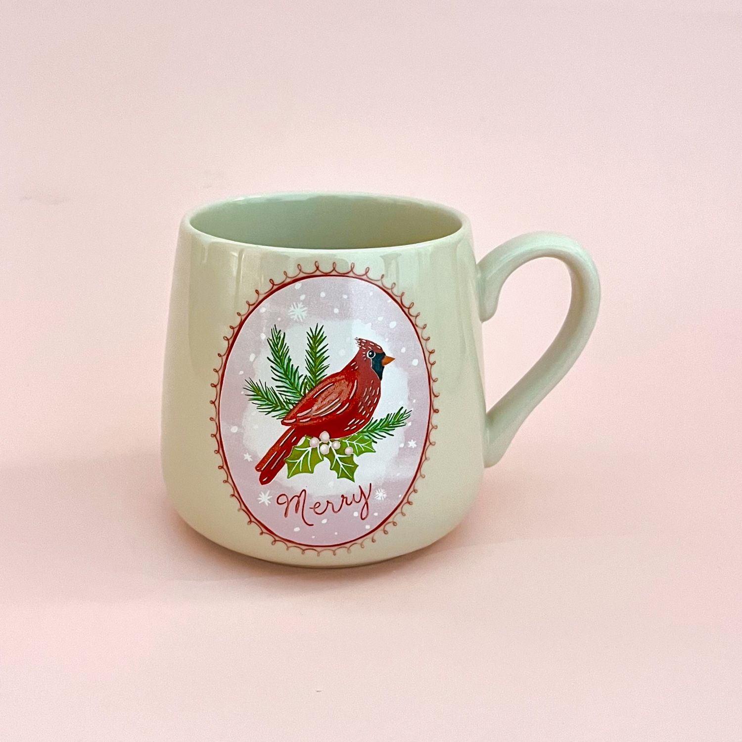 14 oz. Stoneware Mug with Holiday Image &amp; Word, Style: Merry/Cardinal