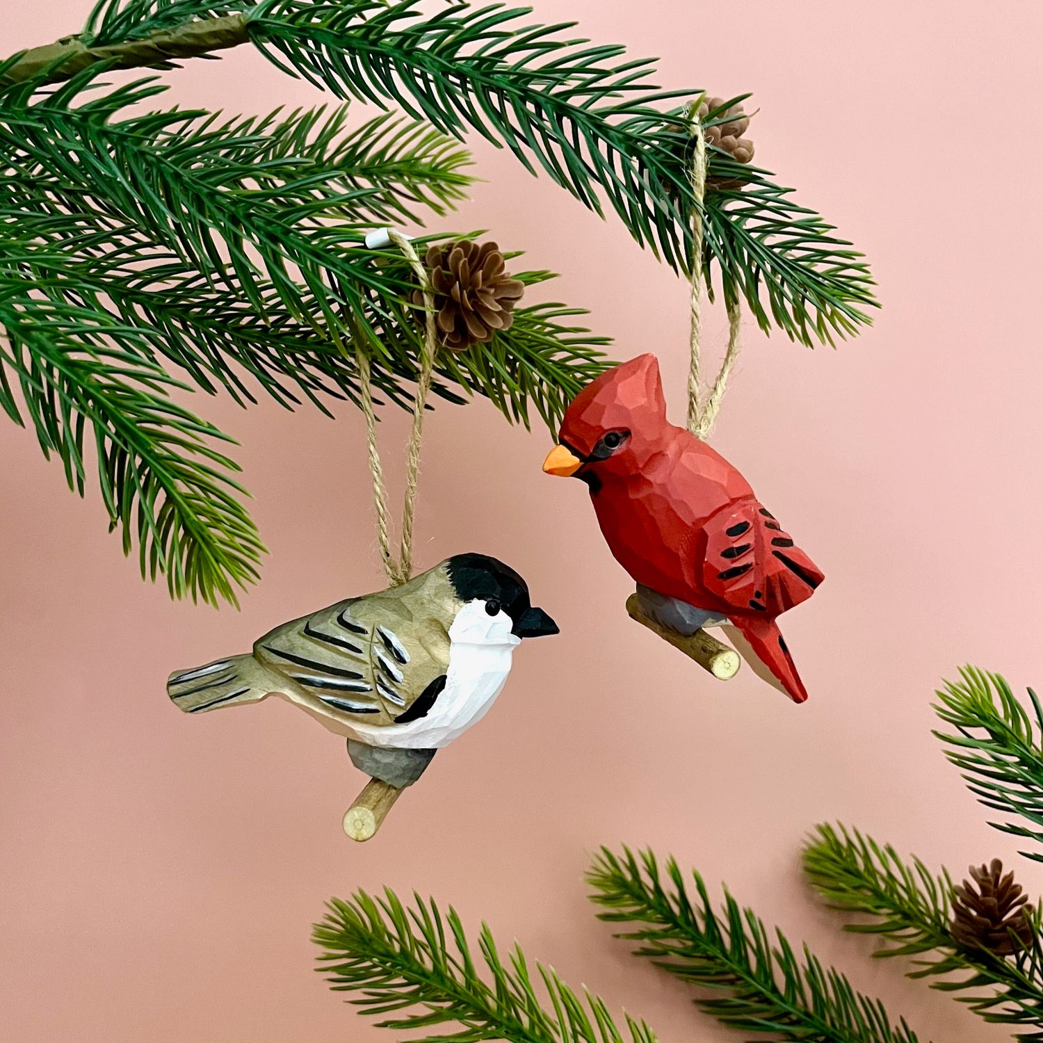 Hand-Carved Wood Bird Ornament