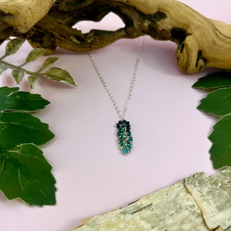 Handmade Necklace with dangle down ombre green tourmaline