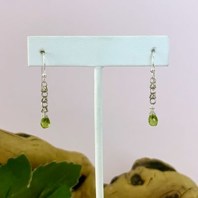 Handmade Earrings with peridot briolette on trilly chain