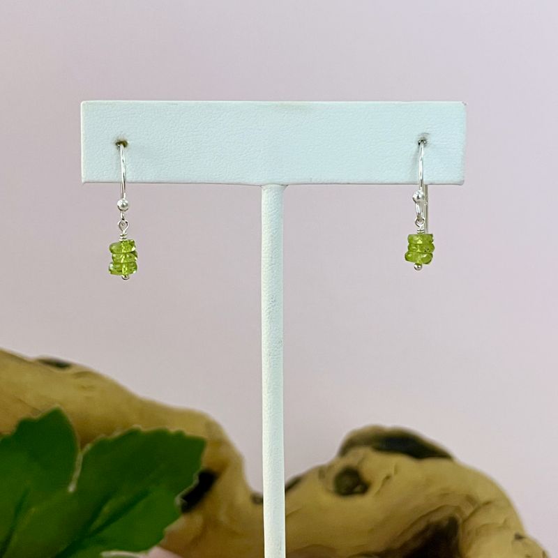 Handmade Earrings with peridot 3 heishi shaped stack