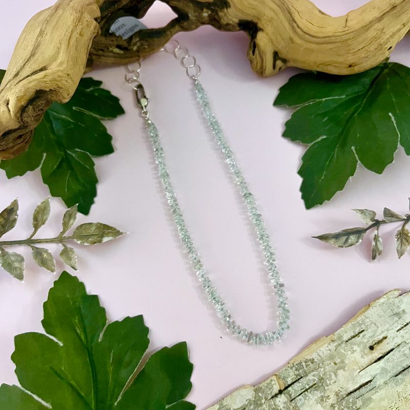 Handmade Necklace with green amethyst heishi shaped knotted on green silk