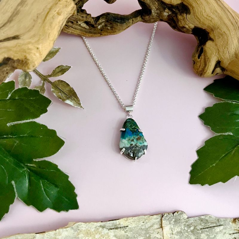 Handmade Necklace with prong set chrysocolla