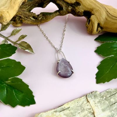 Handmade Necklace with prong set lepidolite