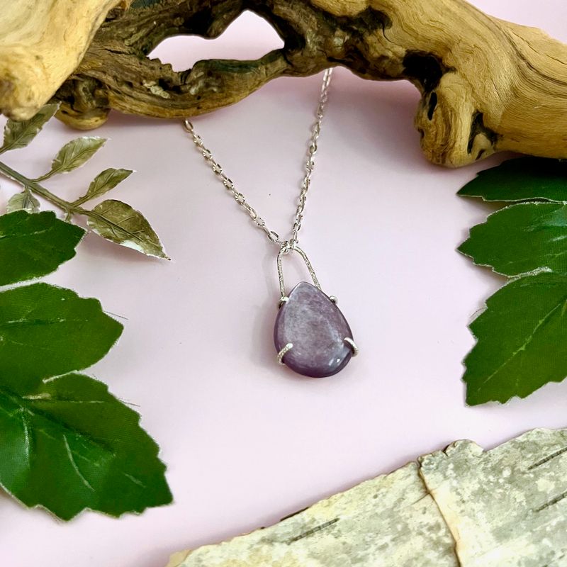 Handmade Necklace with prong set lepidolite