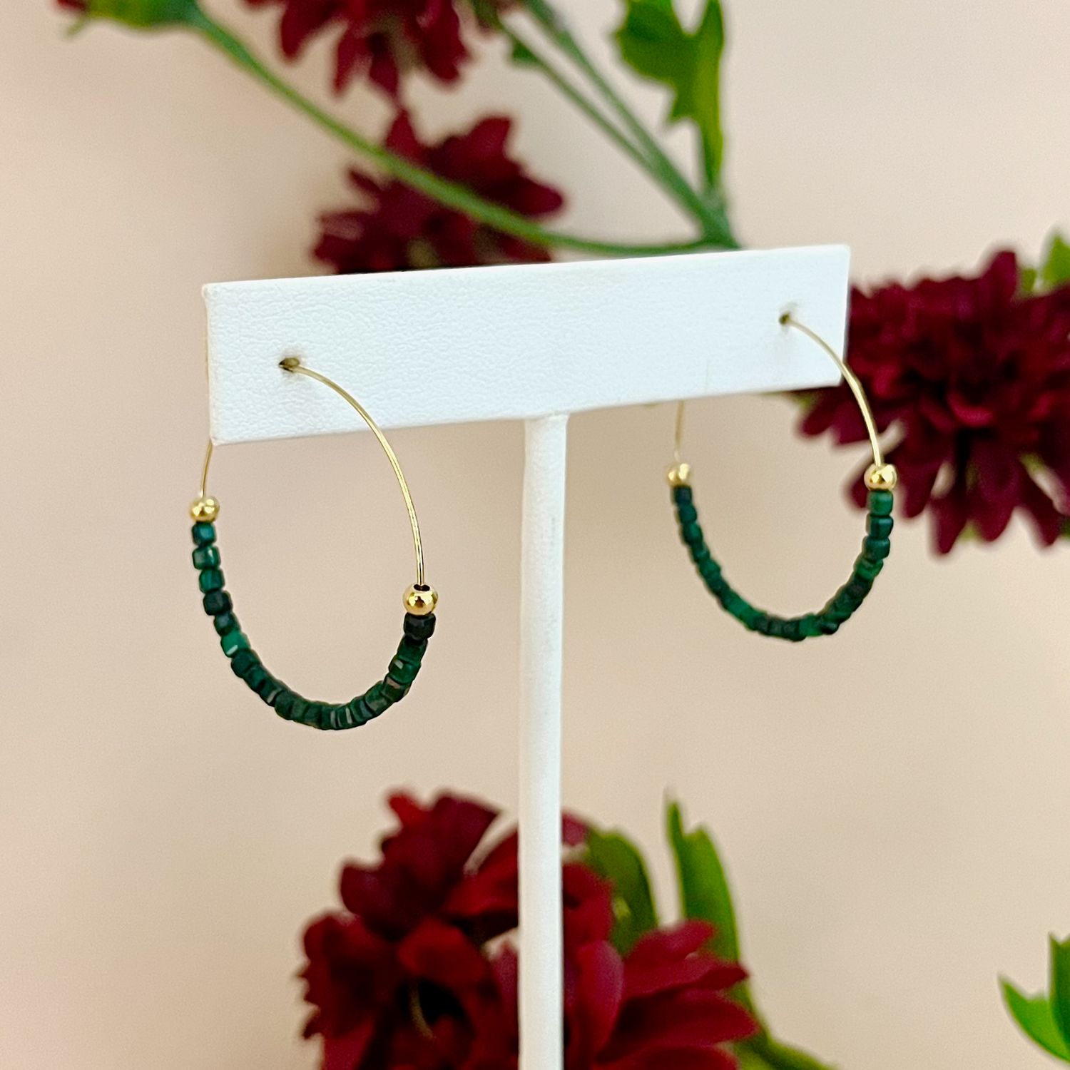 African Jade Hoop Earrings, 14k Goldfill
