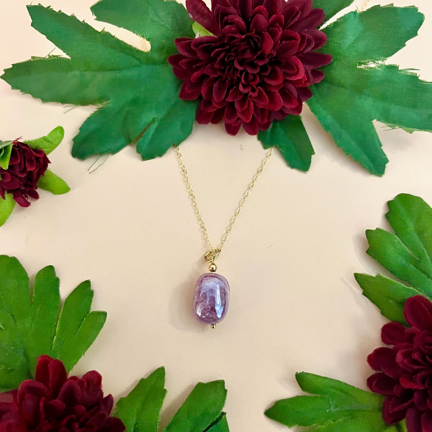 Ruby Mystic Quartz Pendant Necklace, 14k Goldfill