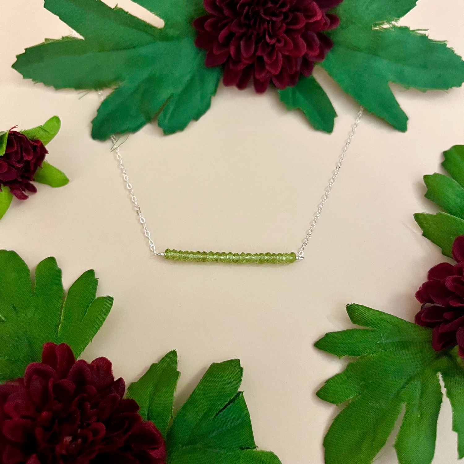 Peridot Row Necklace, Sterling Silver
