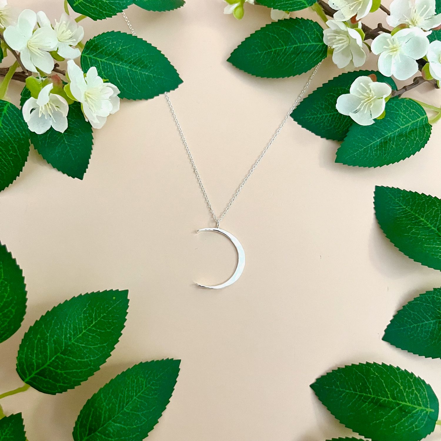Celeste Hammered Silver Moon Necklace, Size: Small, 18"
