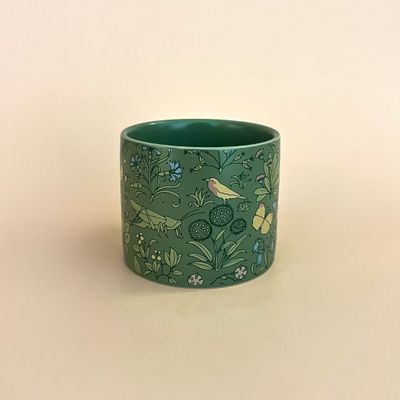 Vintage Botanical Plant Pot - Green