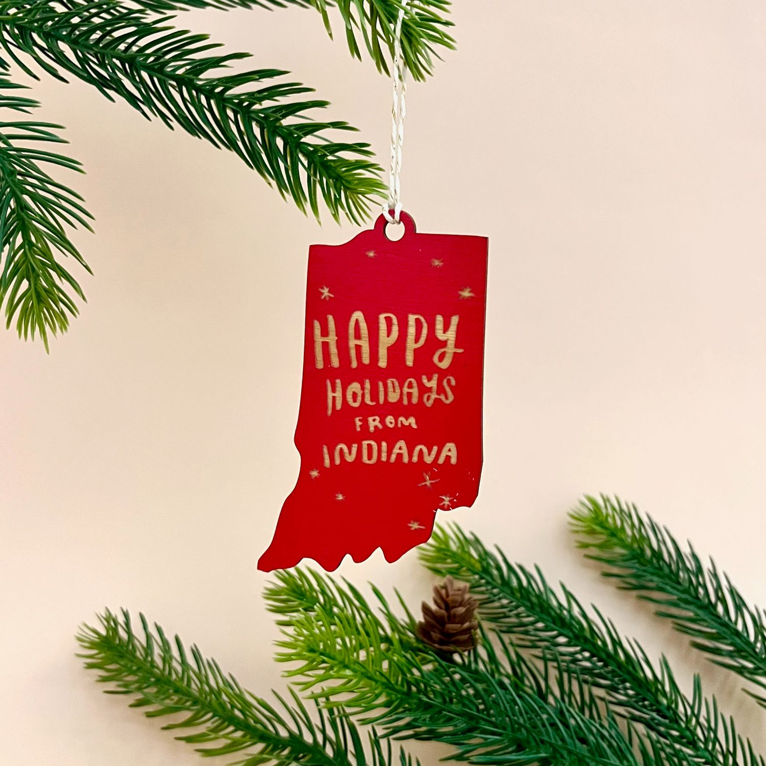 Large Happy Holidays from Indiana Ornament, Style: Red