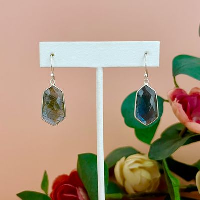 Handmade Labradorite Shield Earrings in Silver