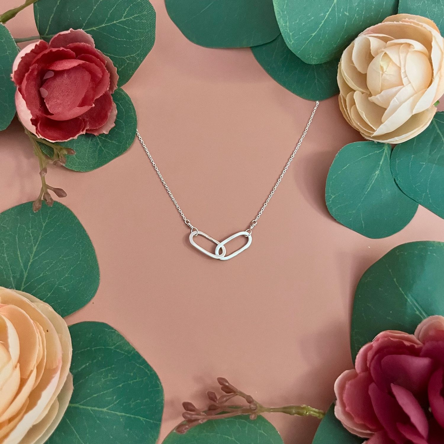 Handmade Double Oval Necklace in Silver