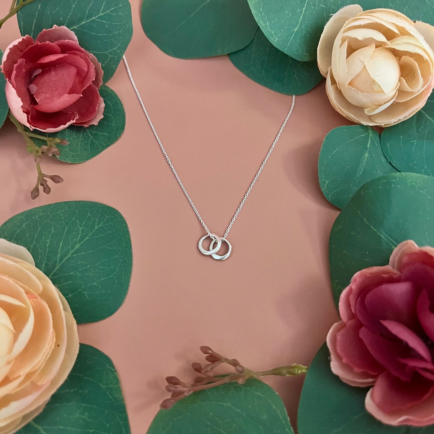 Handmade Two Little Circles Necklace, Style: Silver
