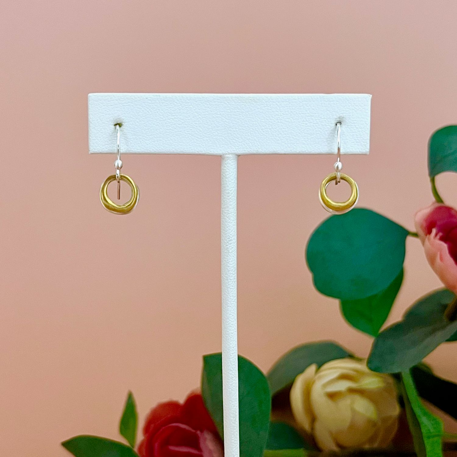 Handmade Two Little Circles Earrings, Mixed SS &amp; GV