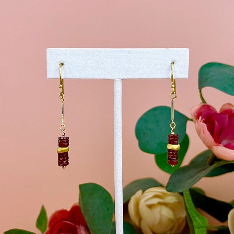 Handmade Garnet Barrels Earrings, Gold Vermeil
