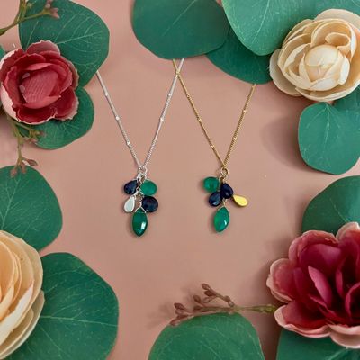 Handmade Sapphire &amp; Green Onyx Cluster Necklace