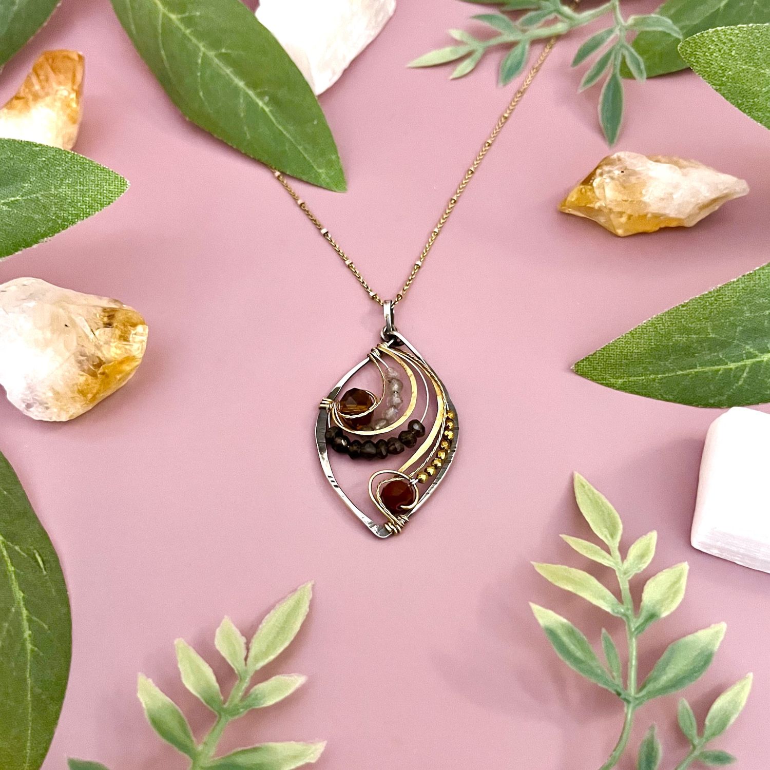 Handmade Autumn Leaves Crystal Necklace by Art by Any Means