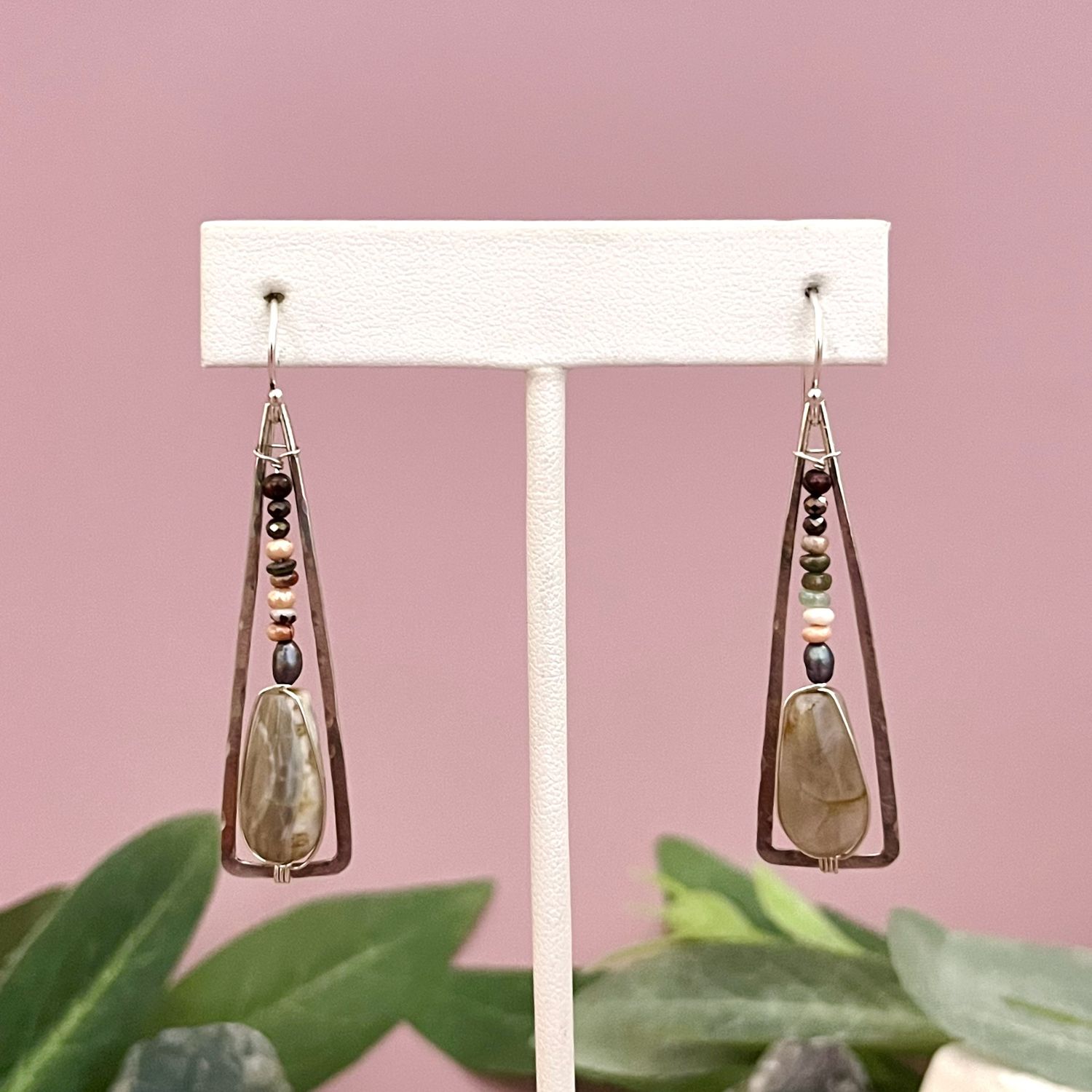 Handmade Strata Agate Drop Earrings by Art by Any Means