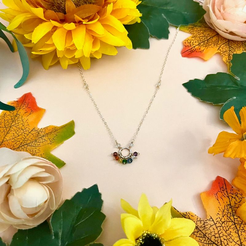 Tiny Rainbow Cluster Necklace, 16" + 2"