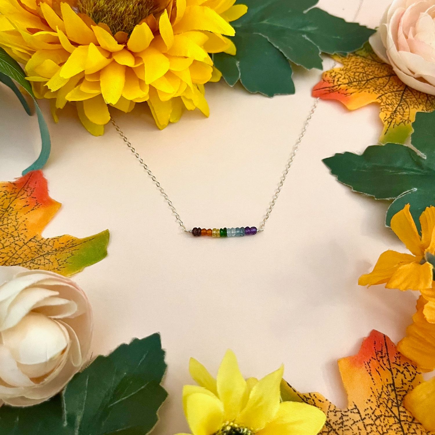 Classic Rainbow Bar Necklace in Silver, 16" + 2"