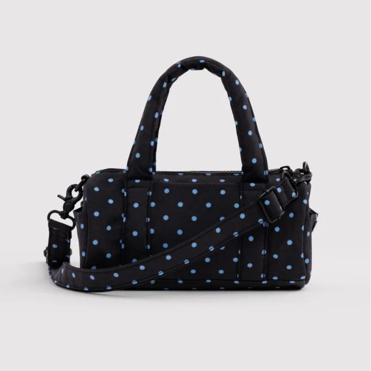 FW26 Small Nylon Duffle Bag, Style: Black and Sky Blue Micro Dot