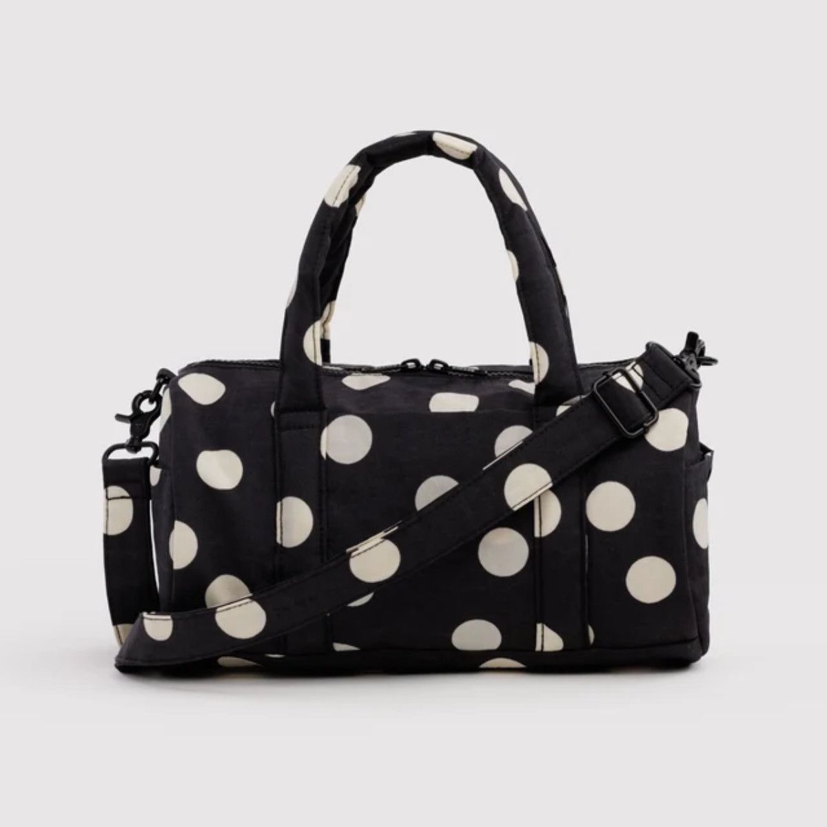 FW26 Nylon Duffle Bag, Style: Black and Cream Polka Dot