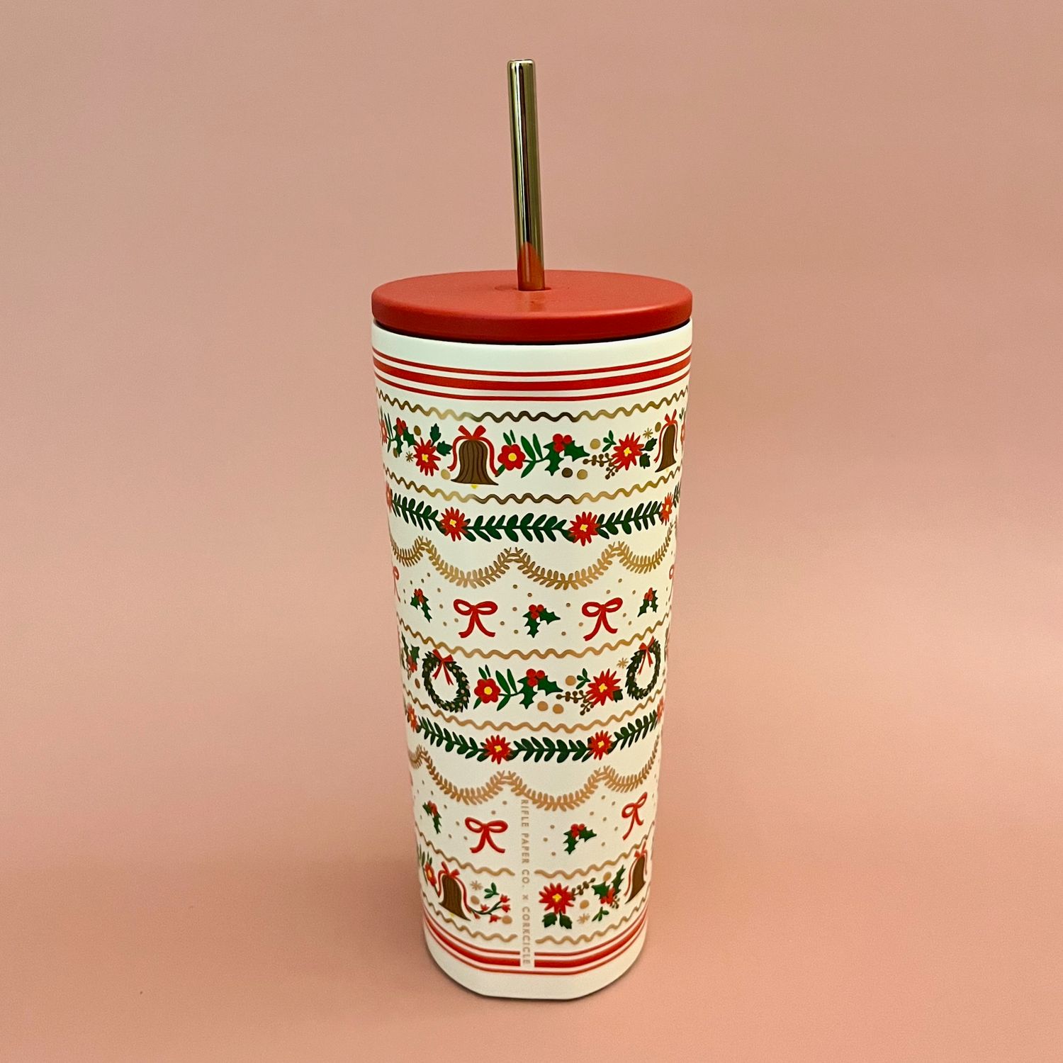 Rifle Paper 24oz Cold Cup Holly Jolly