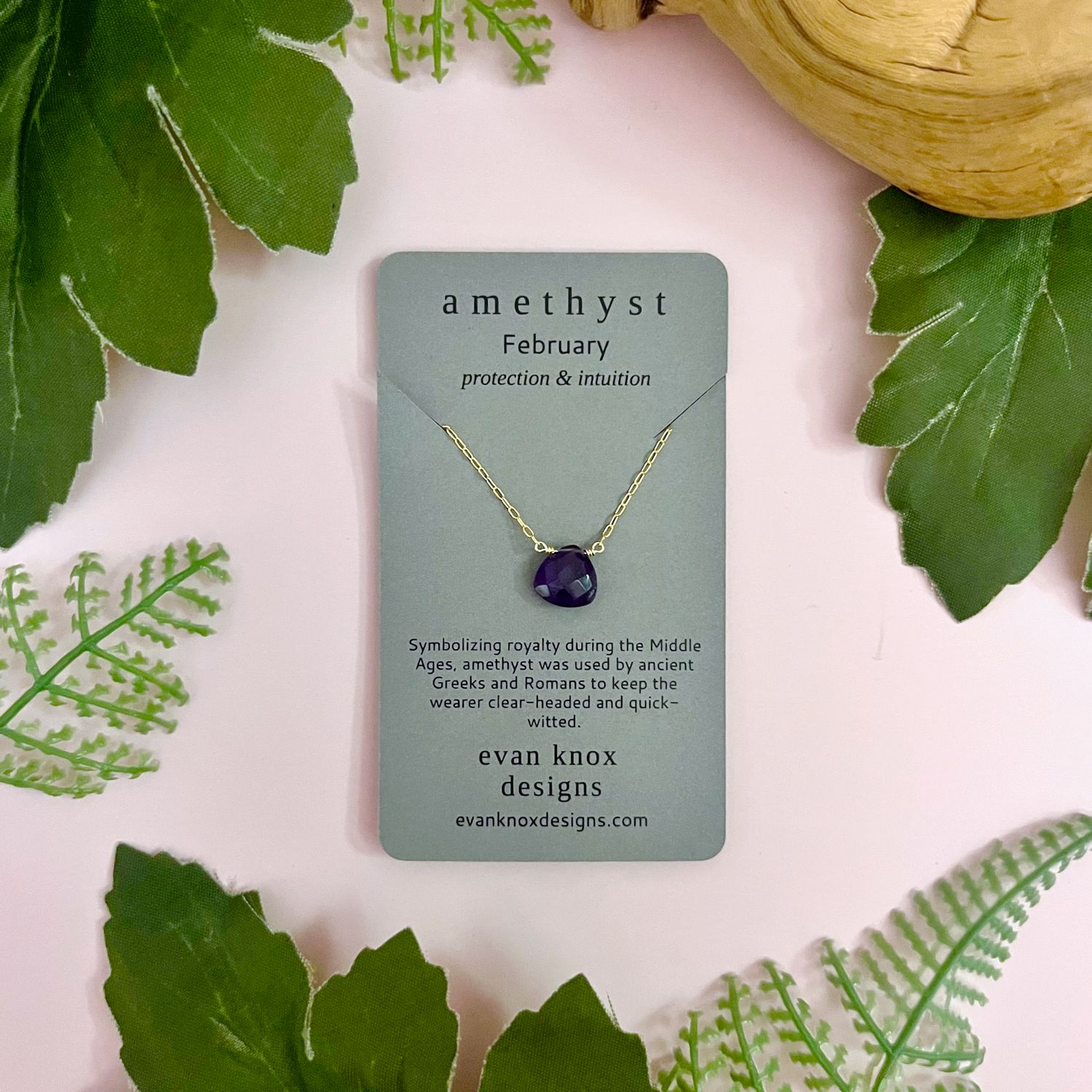 Handmade Gold Fill Necklace with Amethyst Drop by Evan Knox