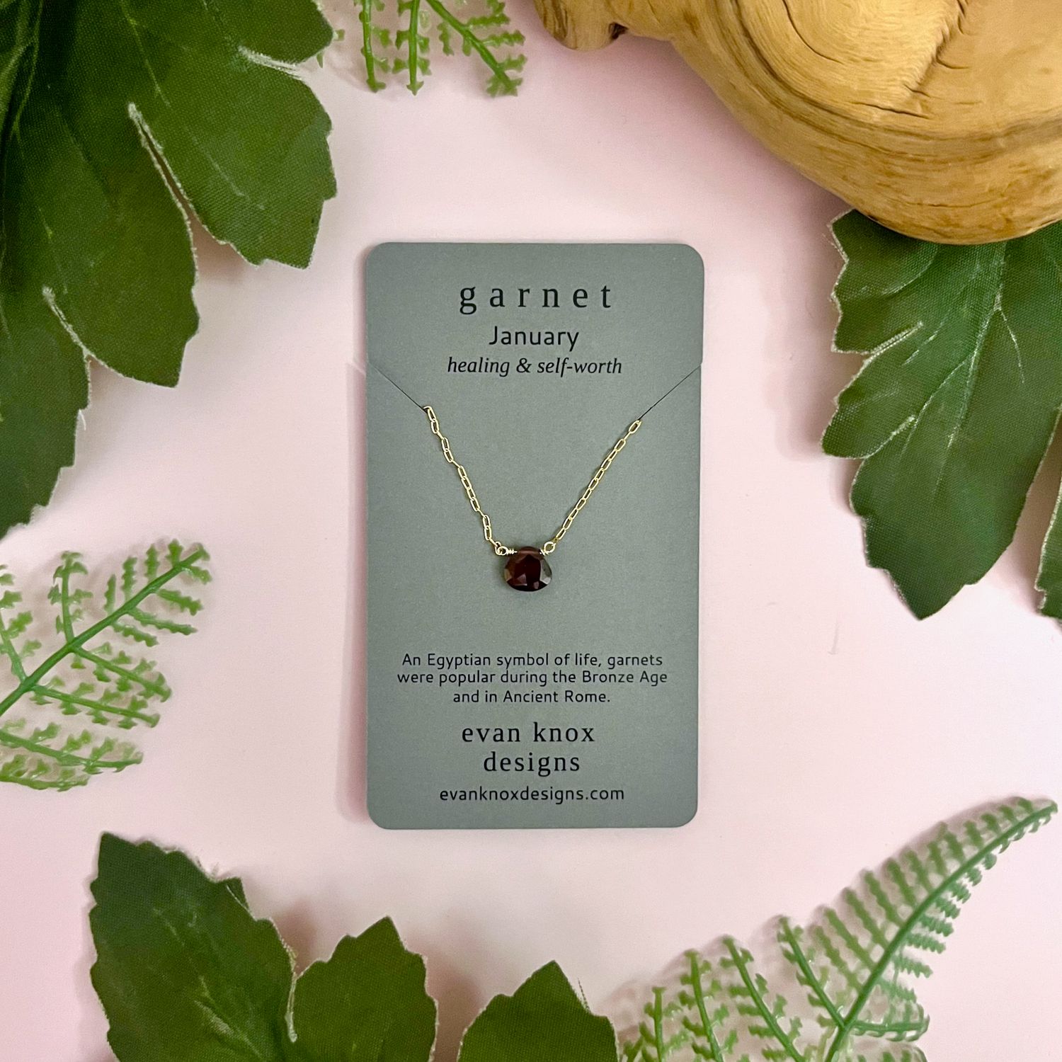 Handmade Gold Fill Necklace with Garnet Drop by Evan Knox