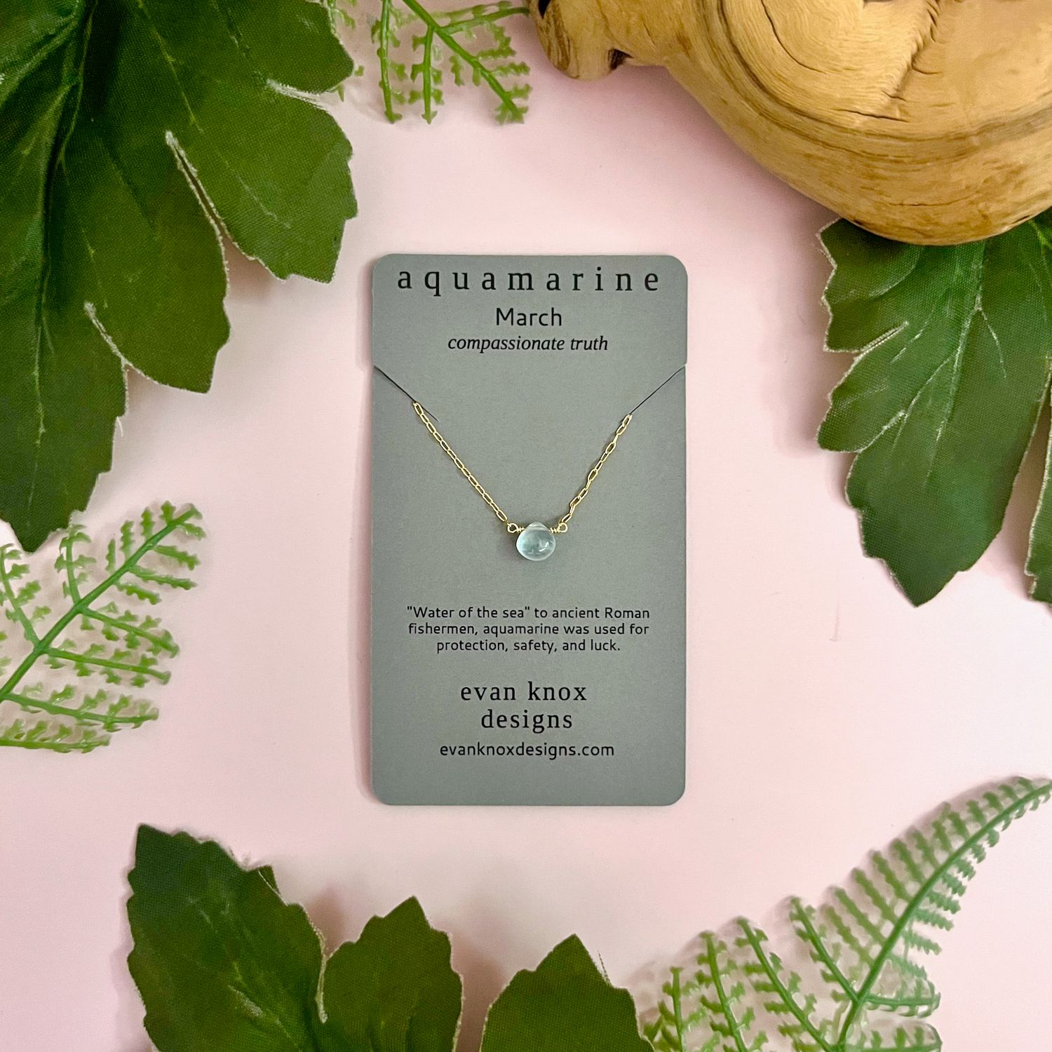 Handmade Gold Fill Necklace with Aquamarine Drop by Evan Knox