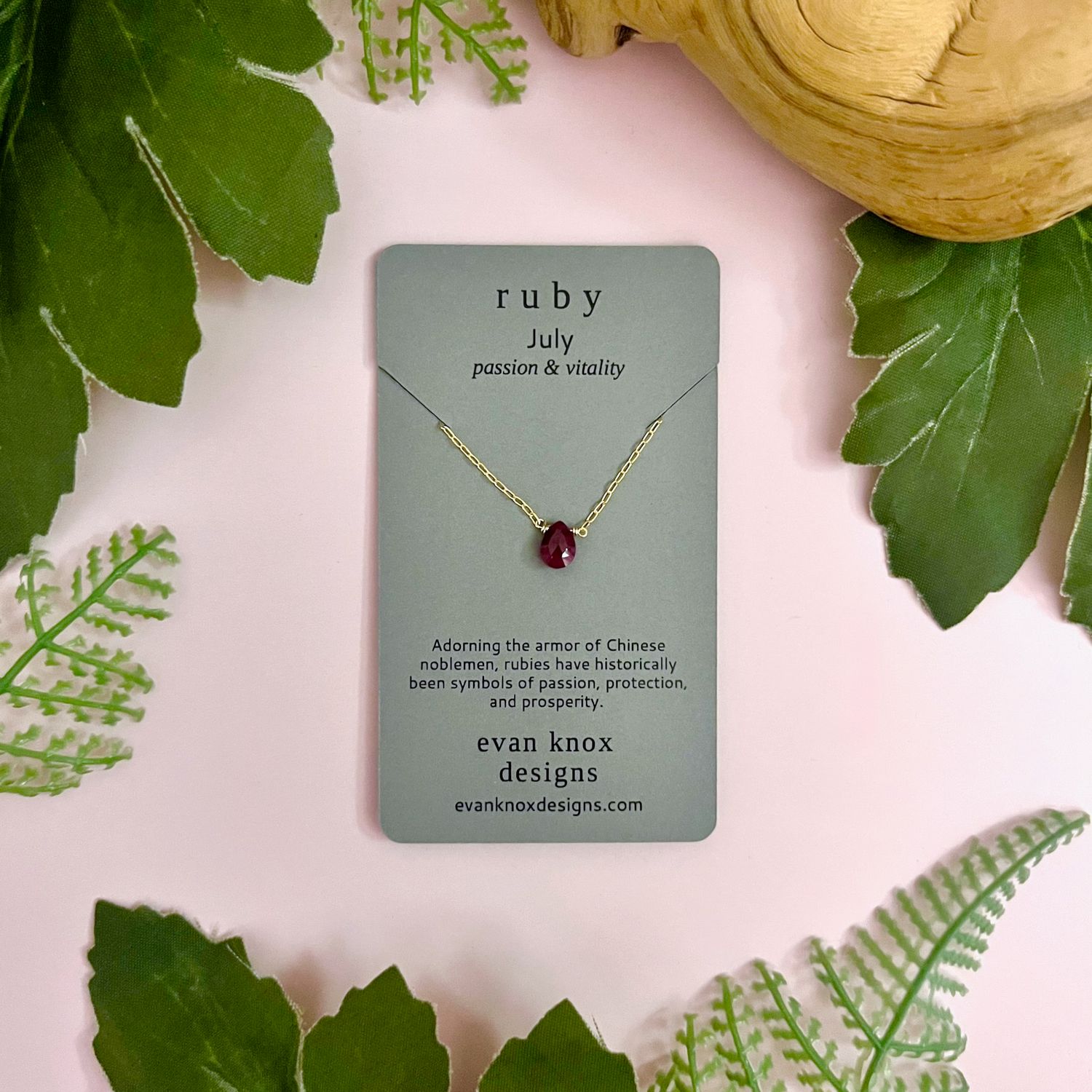 Handmade Gold Fill Necklace with Ruby Drop by Evan Knox