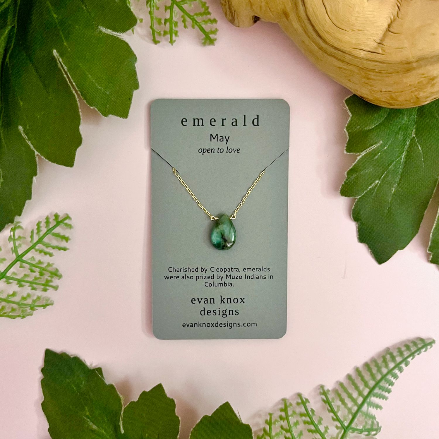 Handmade Gold Fill Necklace with Emerald Drop by Evan Knox