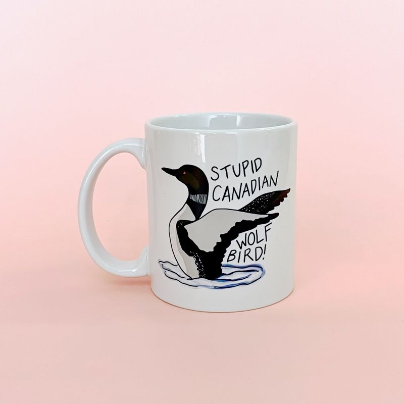 Stupid Canadian Wolf Bird Mug