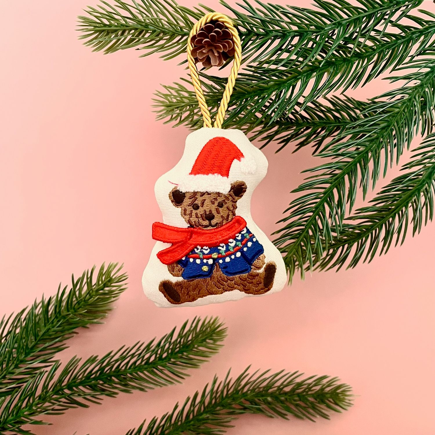 Beary Christmas Embroidered Ornament