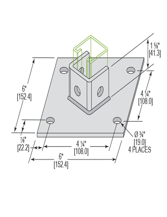 Strut Post Base Single (4 Holes Standard 1-5/8”)
