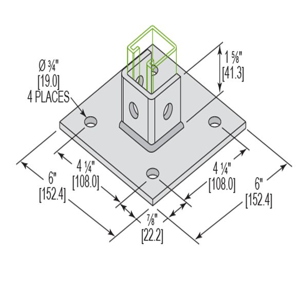 Strut Post Base Single Square (4 Holes Standard 1-5/8”)