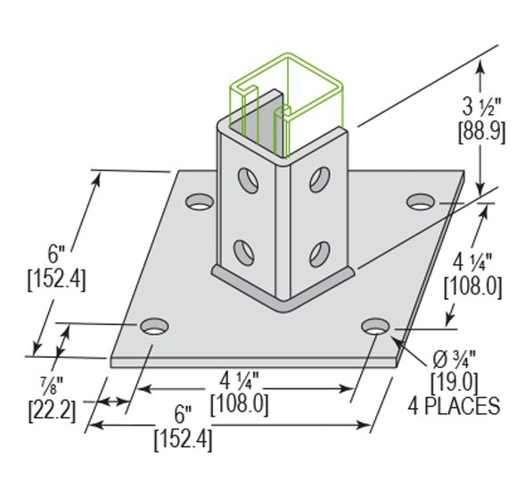 Strut Post Base Single (4 Holes Standard 3-1/2”)