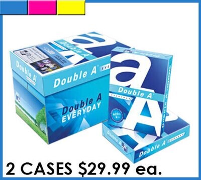 2 cases DOUBLE A paper 20lb. 8.5 X 11 $29.99 ea. OFFER PER ORDER ONLY. MINIMUM $200 ORDER