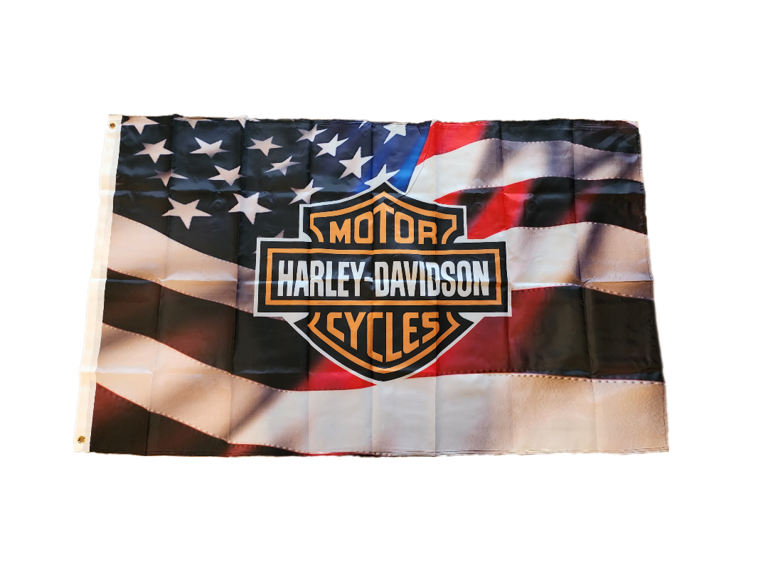 Harley Davidson on Enlarged American Flag