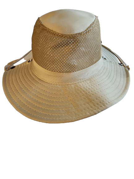 Outdoor Hat with Neck Flap and Side Buttons (Light Tan)