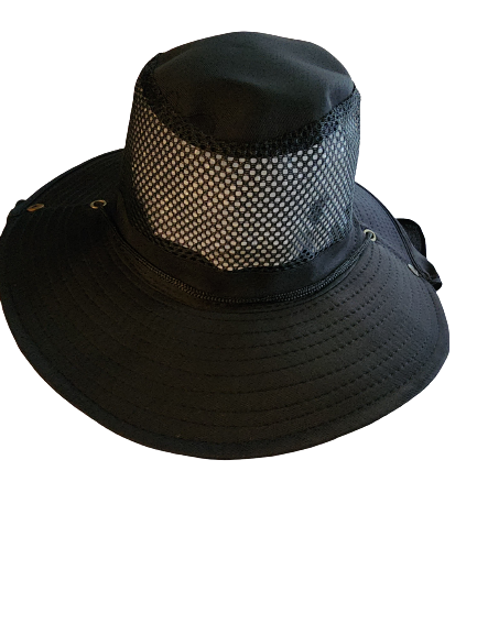 Outdoor Hat with Neck Flap and Side Buttons (Black)