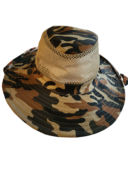 Outdoor Hat with Neck Flap and Side Buttons (Woodland Camo)