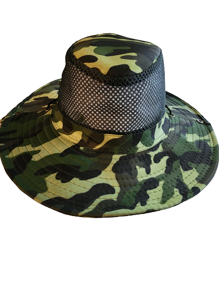 Outdoor Hat with Neck Flap and Side Buttons (Jungle Camo)