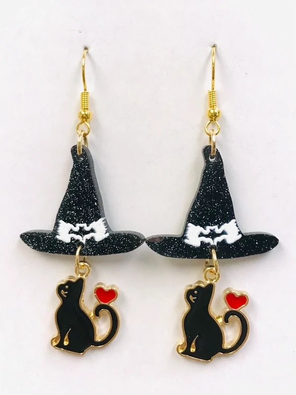Acrylic Witchy Cat Earings