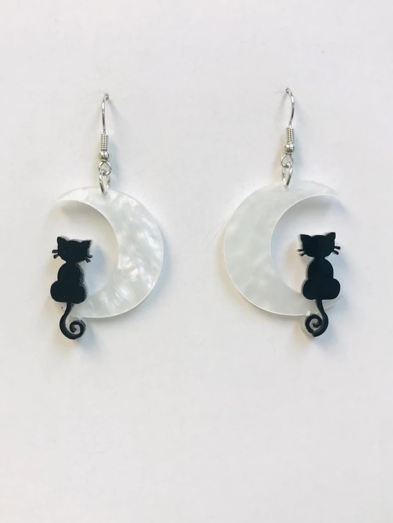 Black Cats Sit In The Moon Earings