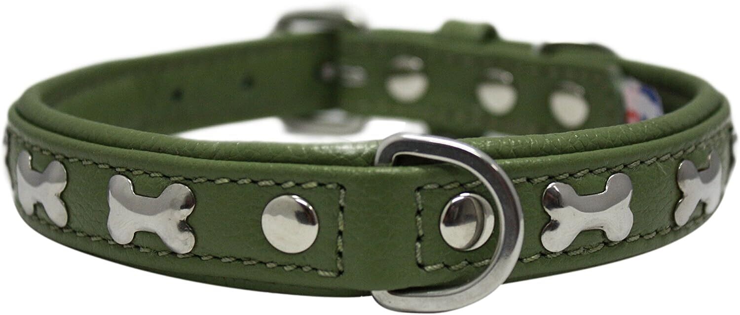 Angel Rotterdam Bones Dog Collar 16"x3/4" Olive Green
